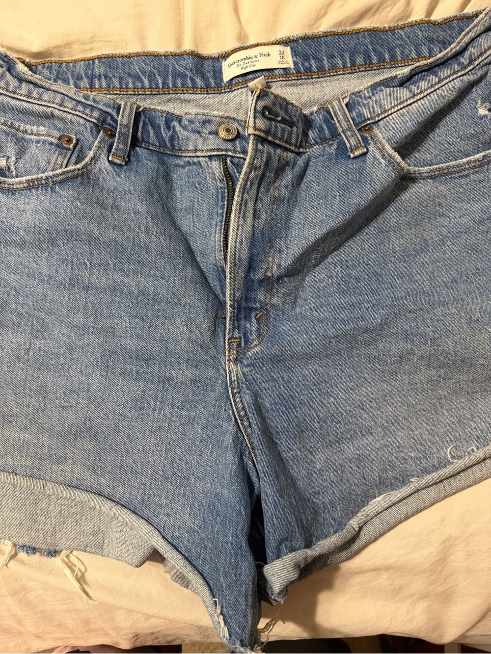 Abercrombie & Fitch Women's Light Wash Rolled Hem Denim Shorts “THE DAD SHORTS”